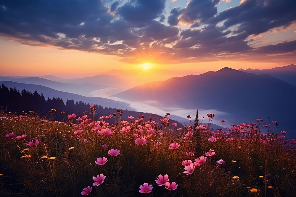 Nature flower landscape panoramic. AI generated Image by rawpixel.