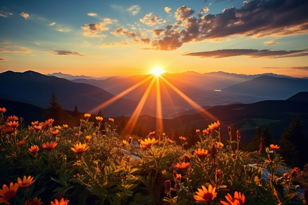 Nature flower sun landscape. AI generated Image by rawpixel.