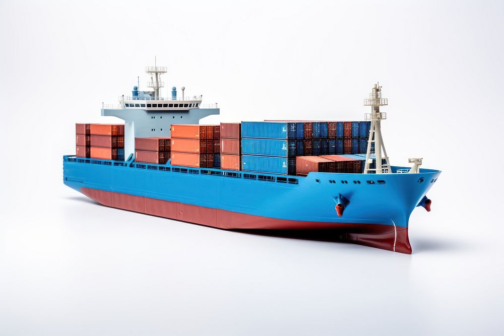 Blue cargo ship vehicle boat white background. AI generated Image by rawpixel.