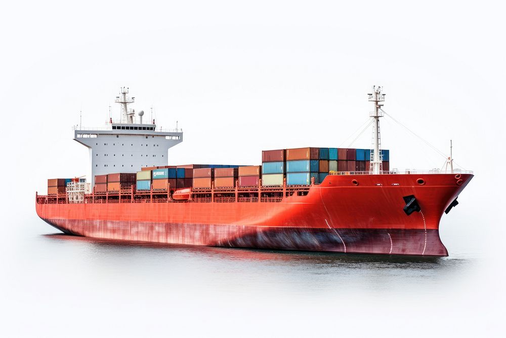 Cargo ship vehicle boat white background. AI generated Image by rawpixel.