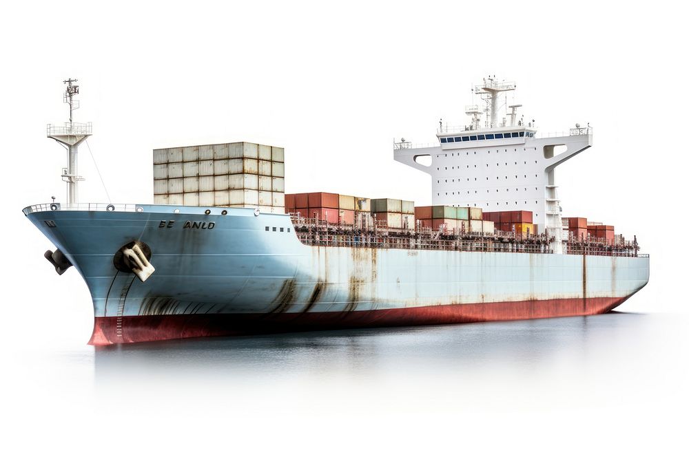 Cargo ship vehicle boat white background. AI generated Image by rawpixel.