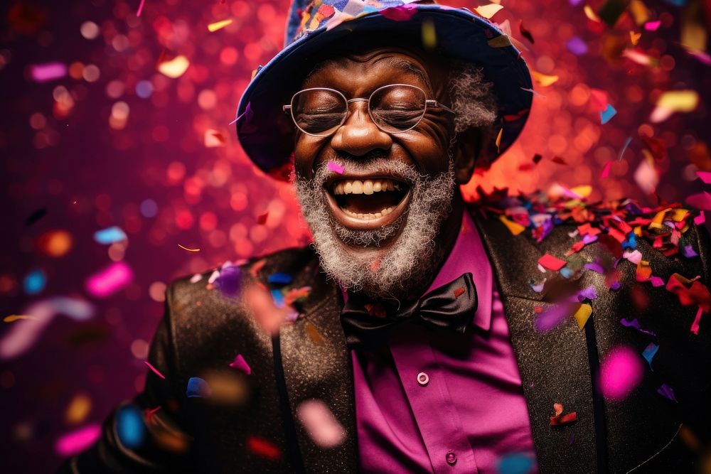 Black man celebrating confetti laughing party. AI generated Image by rawpixel.