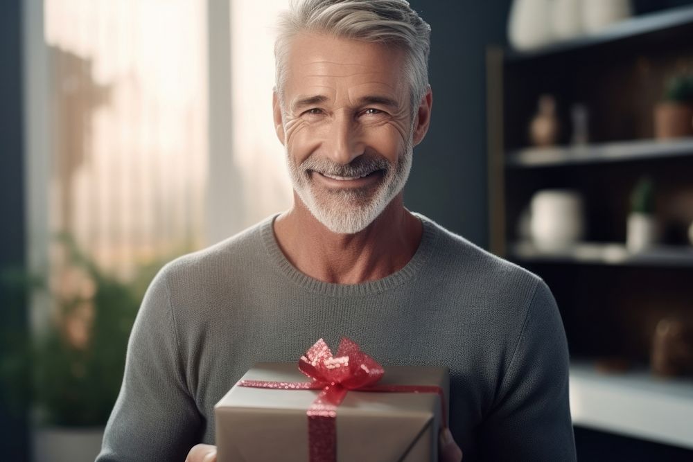 Christmas present smiling holding adult. AI generated Image by rawpixel.
