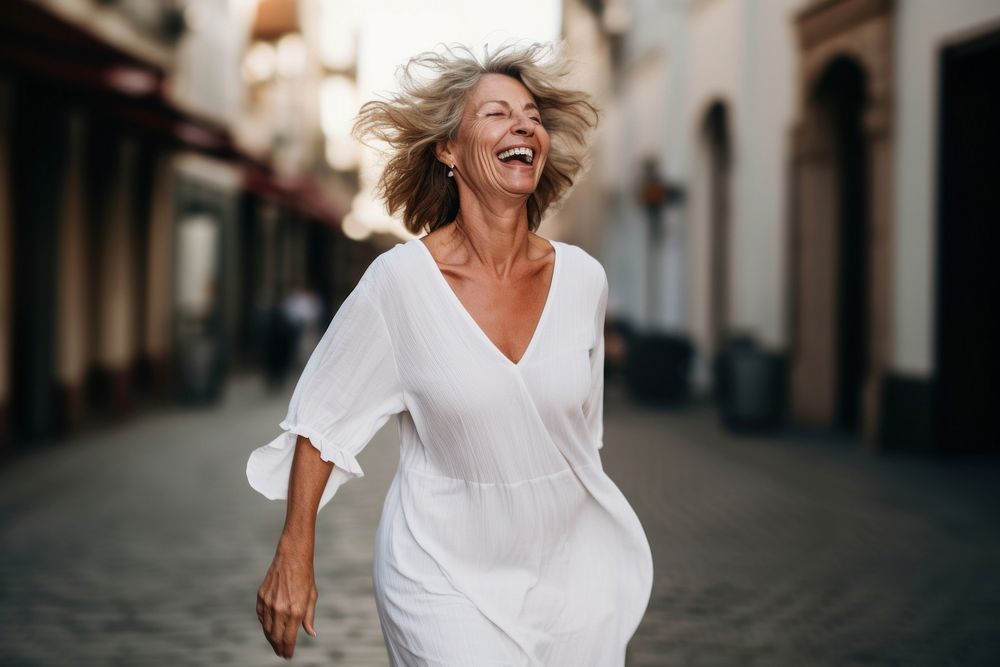 White dress laughing fashion person. AI generated Image by rawpixel.