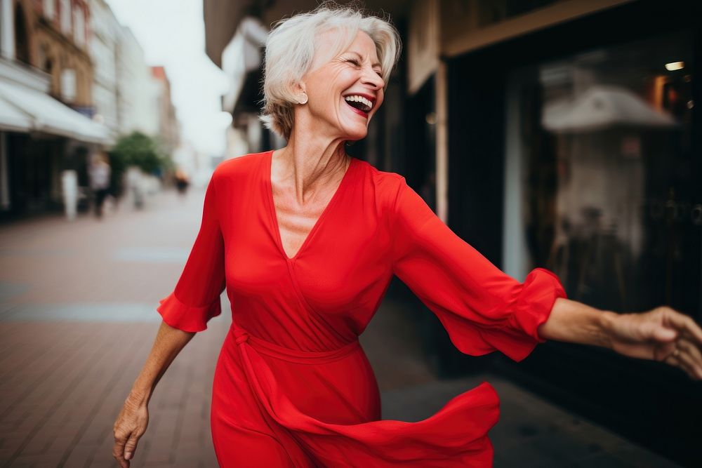 Red dress laughing fashion person. 