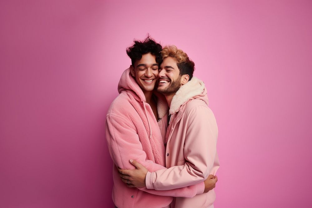 Hugging smiling adult pink. AI generated Image by rawpixel.