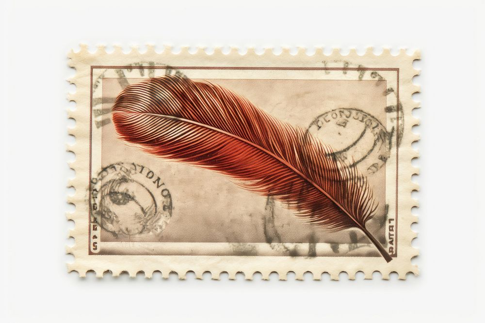 Feather vintage postage stamp currency pattern. AI generated Image by rawpixel.
