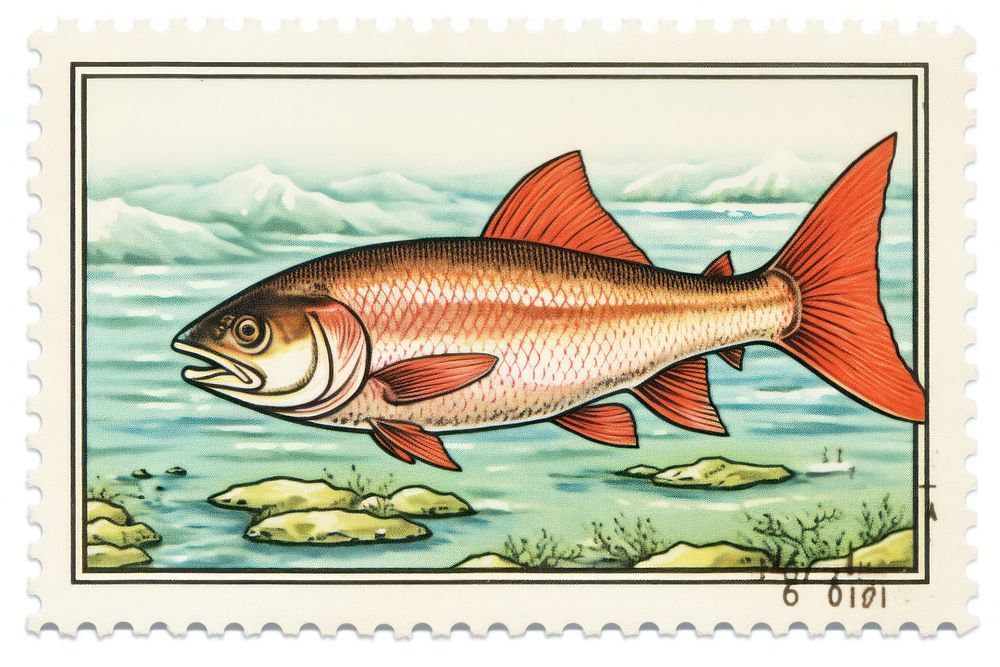 Fishing animal postage stamp aquarium. AI generated Image by rawpixel.