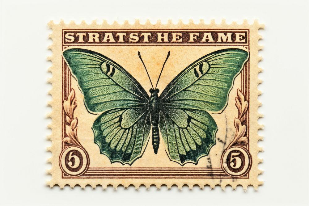 Flying butterfly postage stamp pattern insect. AI generated Image by rawpixel.