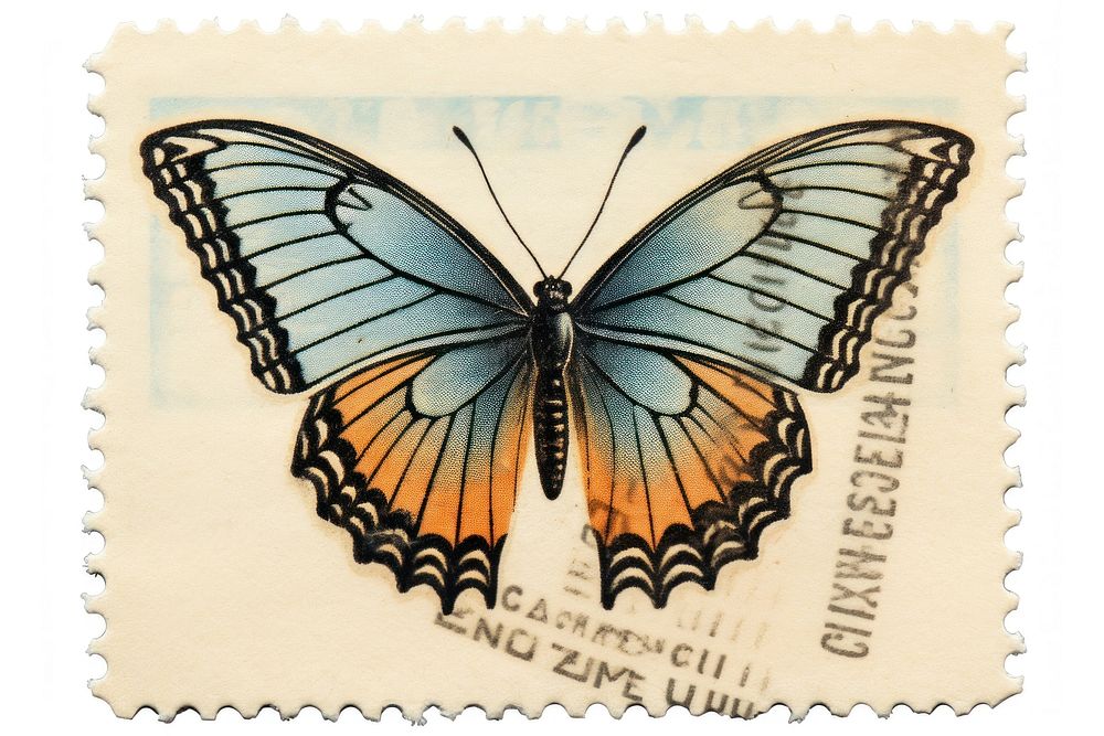 Flying butterfly animal white background postage stamp. AI generated Image by rawpixel.