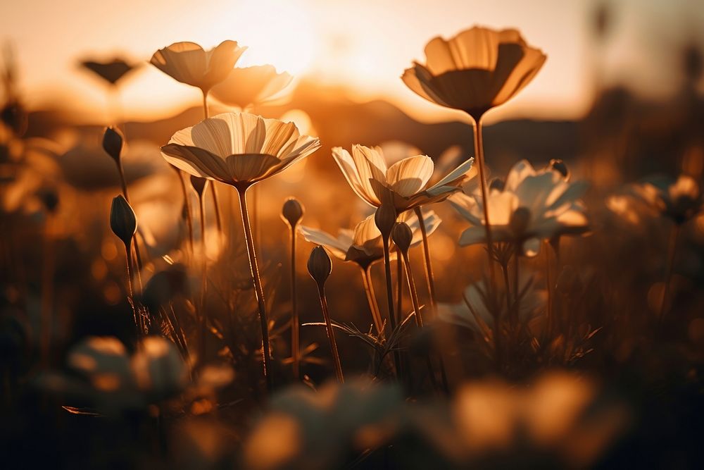 Flowers nature landscape sunlight. AI generated Image by rawpixel.