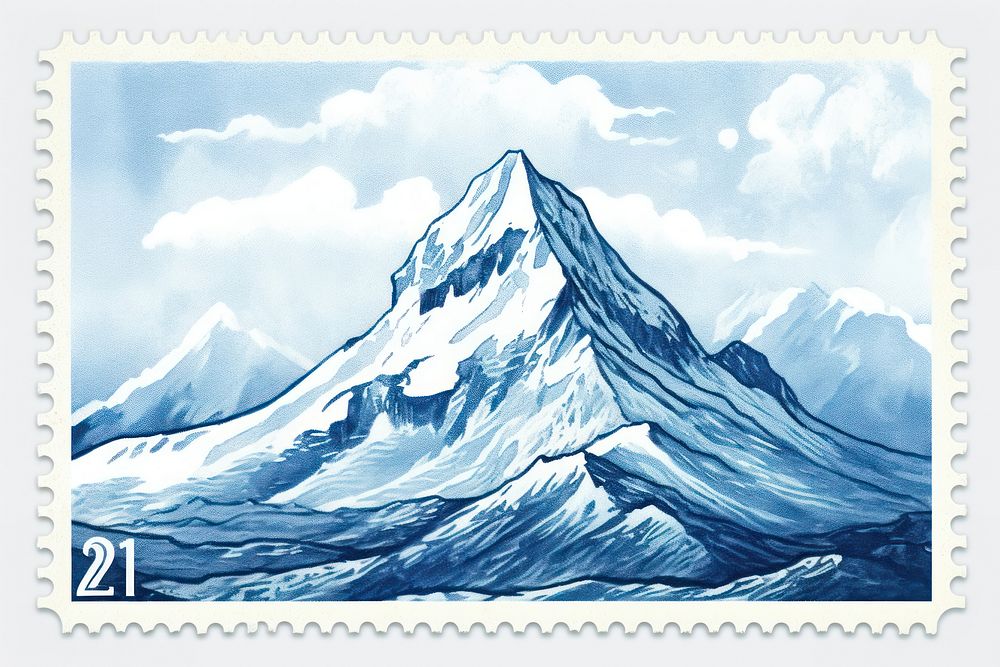 Mountain illustration nature postage stamp landscape. AI generated Image by rawpixel.
