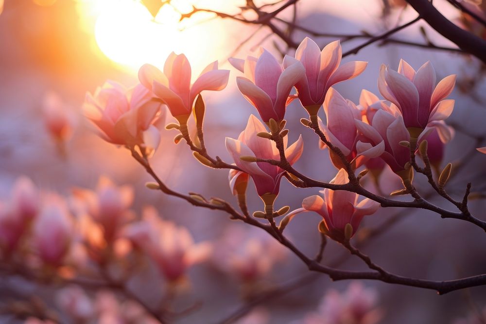 Magnolia nature flower sunlight. AI generated Image by rawpixel.