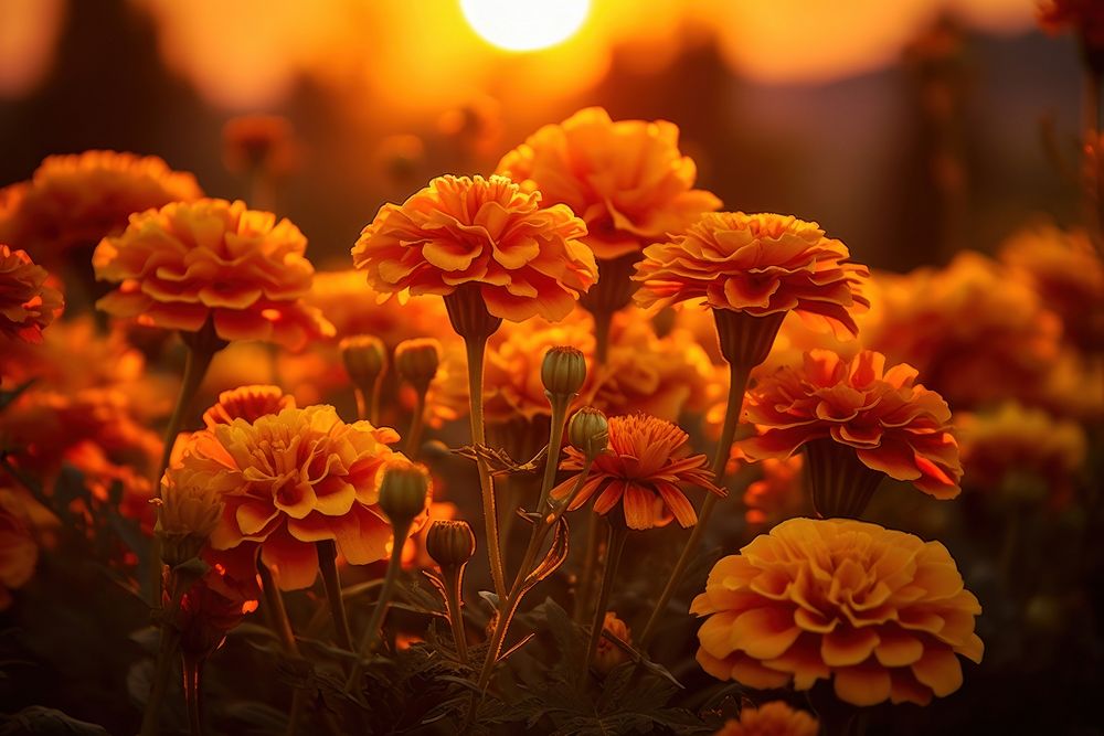 Marigold flower nature sunlight. AI generated Image by rawpixel.