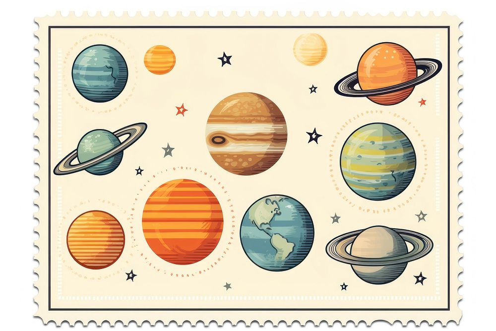 Solar system vintage illustration planet space postage stamp. AI generated Image by rawpixel.