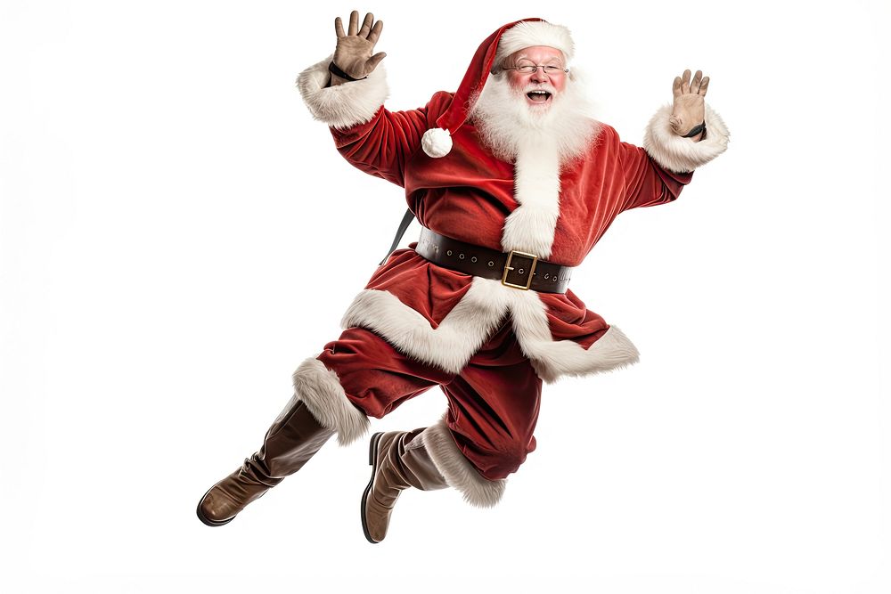 Santa jumping christmas adult white background. AI generated Image by rawpixel.