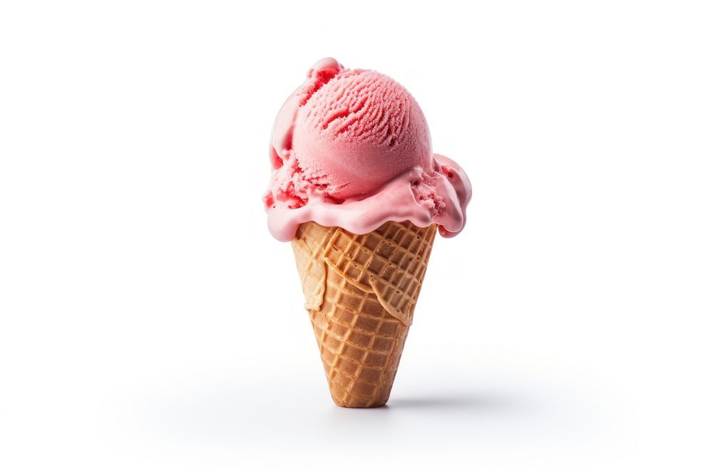 Strawberry ice cream cone dessert food white background. AI generated Image by rawpixel.