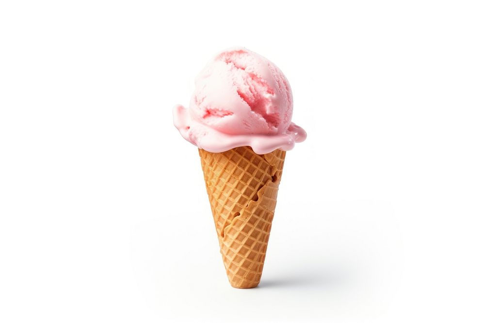 Strawberry ice cream cone dessert food white background. AI generated Image by rawpixel.