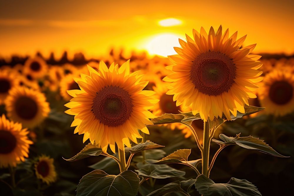 Sunflower nature outdoors sunset. AI generated Image by rawpixel.