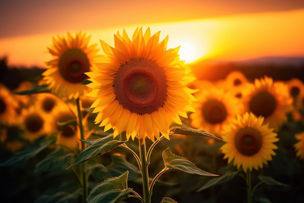 Sunflower nature outdoors sunset. AI generated Image by rawpixel.