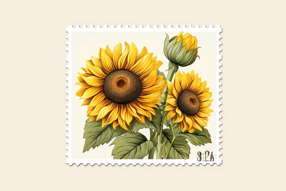 Sunflowers plant inflorescence postage stamp. AI generated Image by rawpixel.