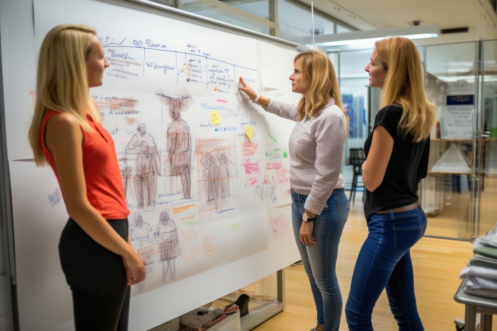 Team meeting whiteboard adult women. AI generated Image by rawpixel.
