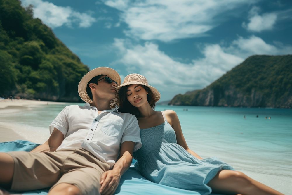 Thai couple vacation summer beach. AI generated Image by rawpixel.