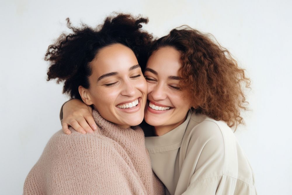 Two women hugging laughing romance smile. AI generated Image by rawpixel.