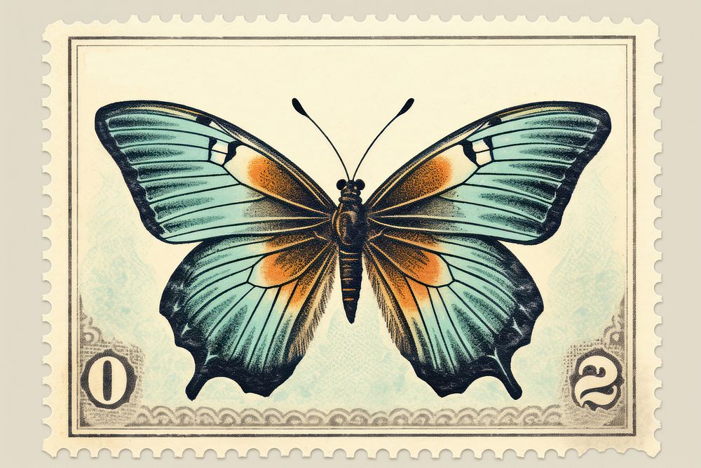 Vintage butterfly postage stamp appliance animal. AI generated Image by rawpixel.