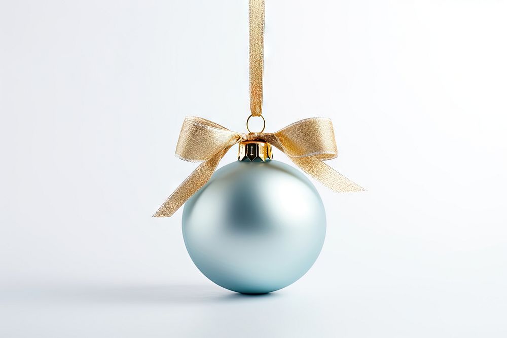 Christmas bauble ribbon blue white background. AI generated Image by rawpixel.