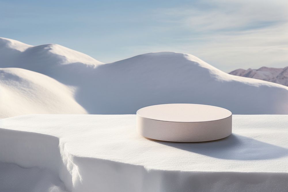 Round stone slab outdoors snow technology. AI generated Image by rawpixel.