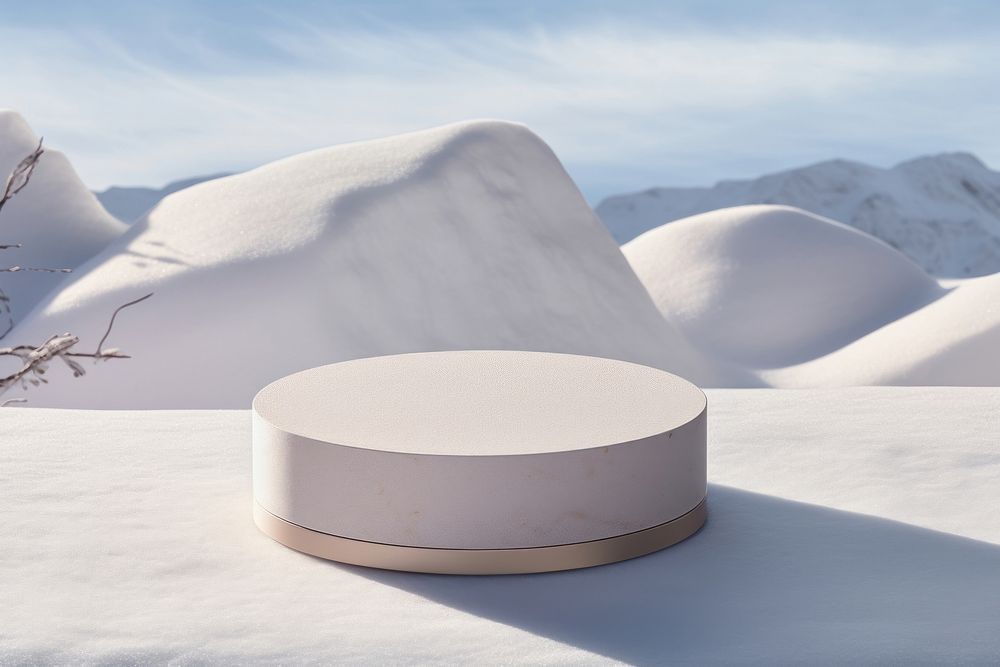 Round stone slab snow tranquility furniture. AI generated Image by rawpixel.