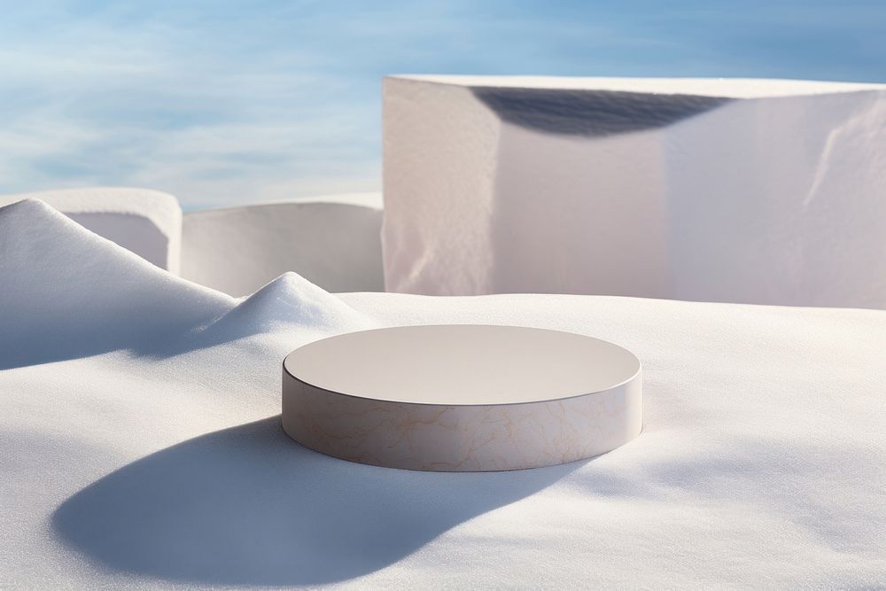 Round stone slab snow tranquility simplicity. AI generated Image by rawpixel.