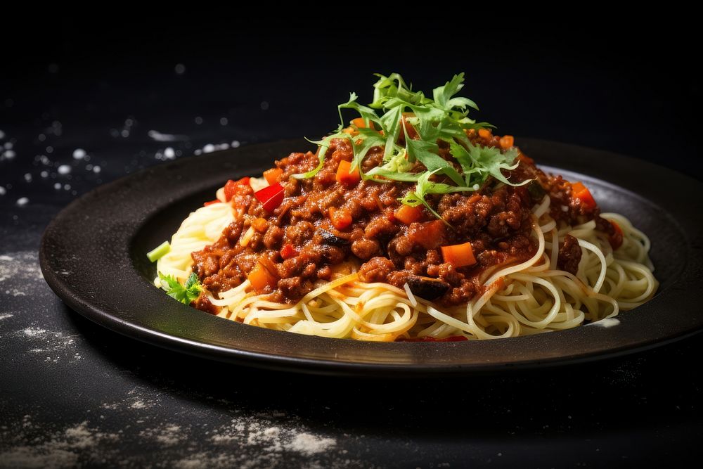 Vegetarian spaghetti bolognese plate pasta food. AI generated Image by rawpixel.