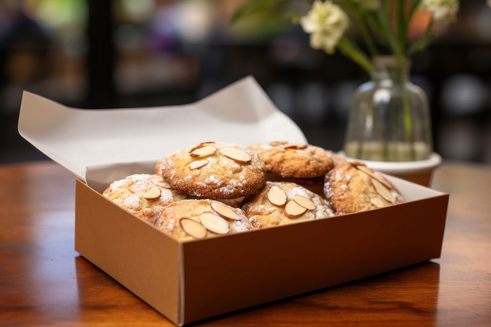 Almond cookies food box confectionery. AI generated Image by rawpixel.