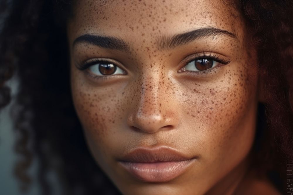 Black woman skin freckle adult. AI generated Image by rawpixel.