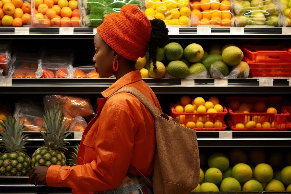 Black woman supermarket groceries fruit. AI generated Image by rawpixel.