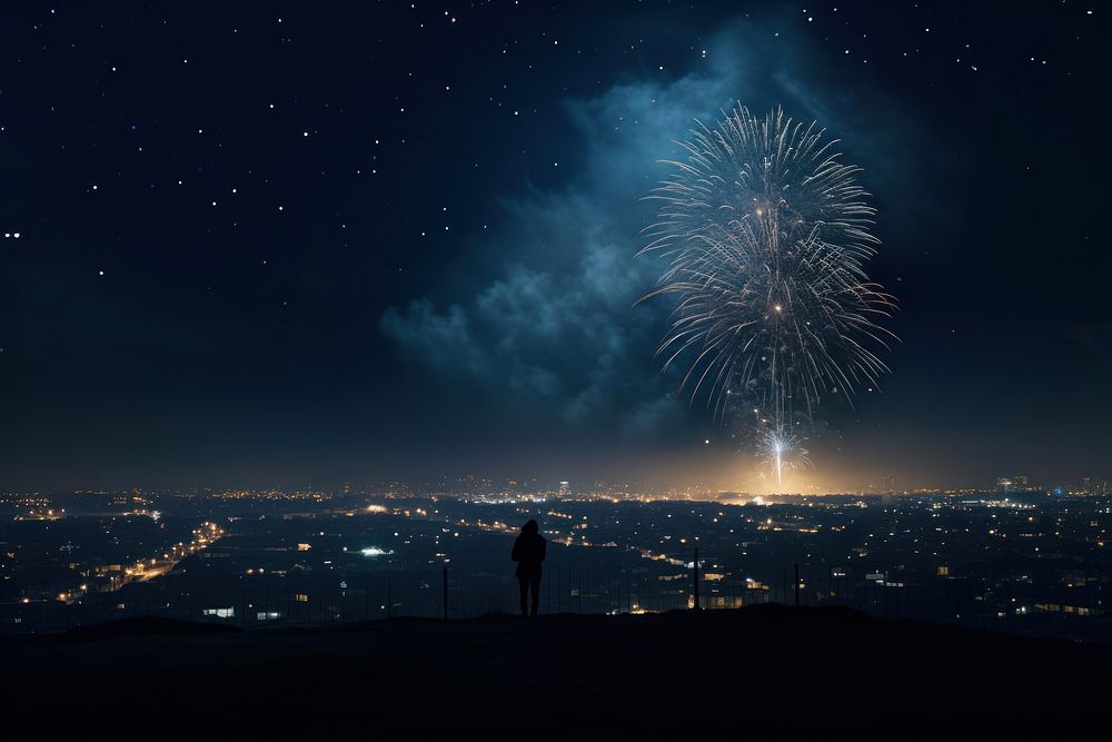 Fireworks night architecture outdoors. AI generated Image by rawpixel.