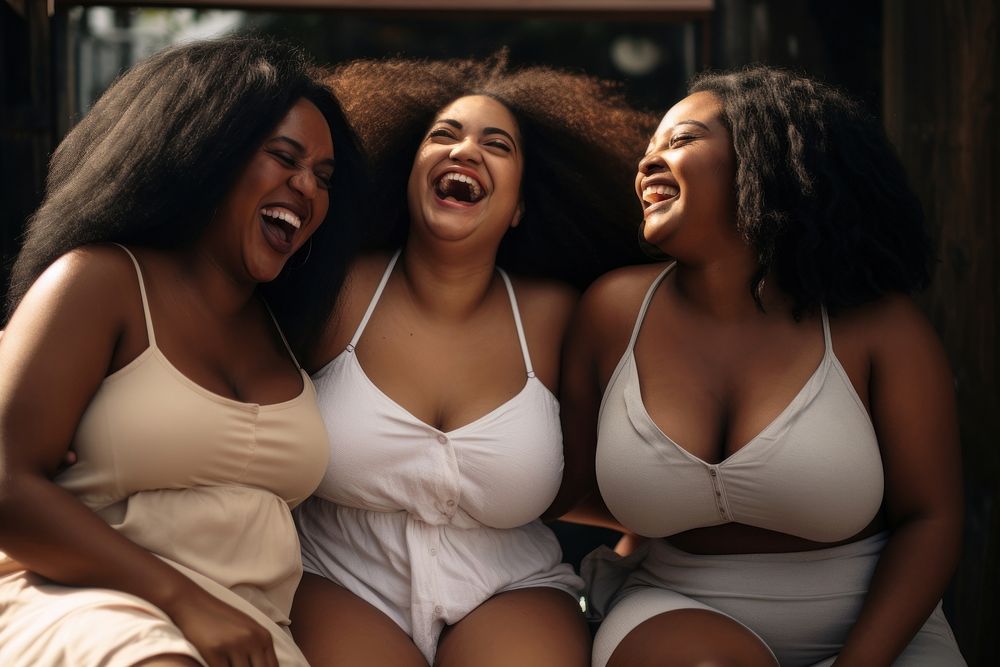 Black women laughing adult togetherness. AI generated Image by rawpixel.