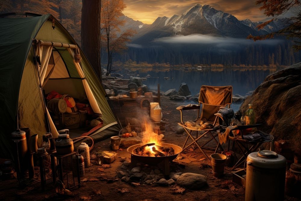 Camping outdoors bonfire nature. AI generated Image by rawpixel.