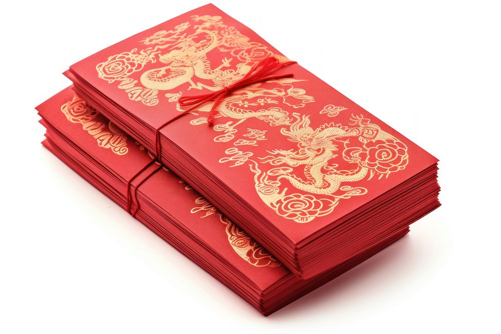 Chinese red packets pattern box white background. AI generated Image by rawpixel.