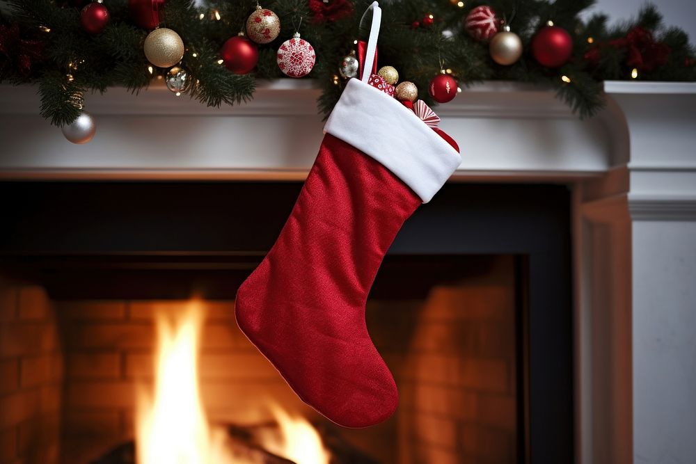 Christmas Sock fireplace christmas sock. AI generated Image by rawpixel.