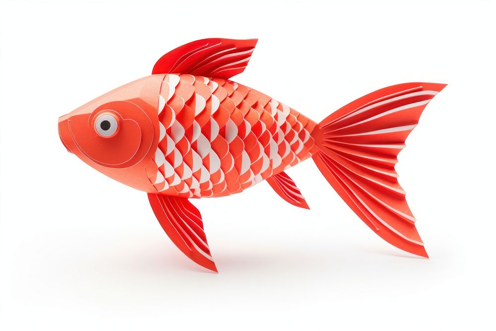 Paper fish goldfish animal white background. AI generated Image by rawpixel.