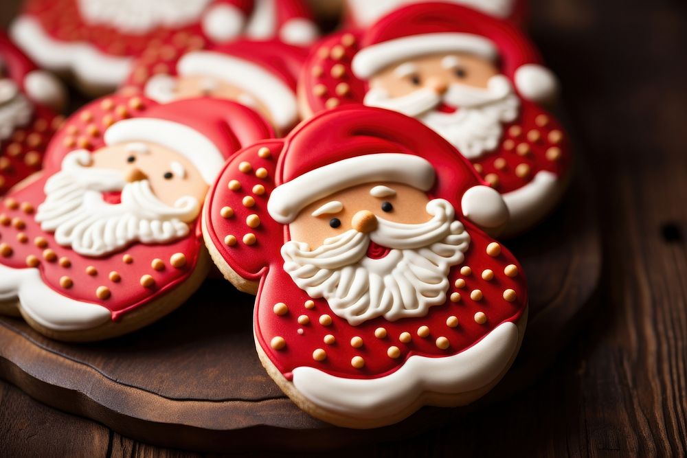 Santa Cookies cookie dessert icing. AI generated Image by rawpixel.