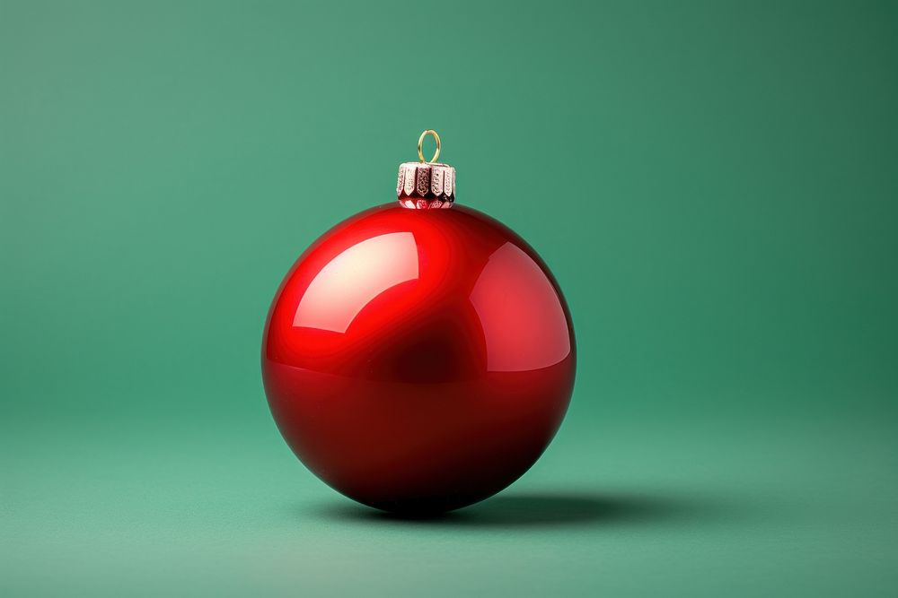 Red christmas bauble ornament sphere green. AI generated Image by rawpixel.
