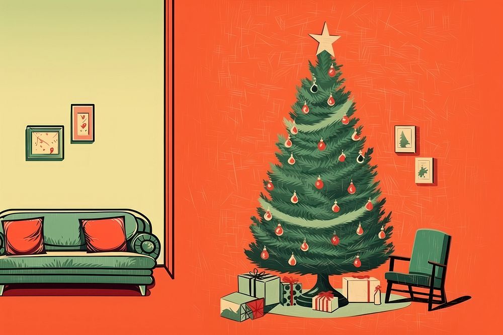 Christmas tree furniture cartoon. AI generated Image by rawpixel.