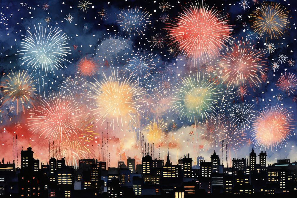 Fireworks night architecture cityscape. AI generated Image by rawpixel.