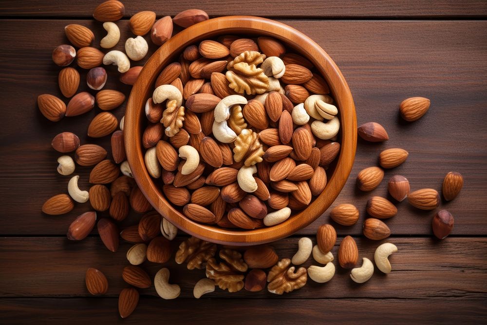 Assorted nuts table food bowl. 