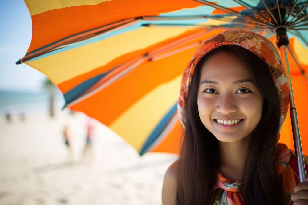 Umbrella beach portrait vacation. AI generated Image by rawpixel.