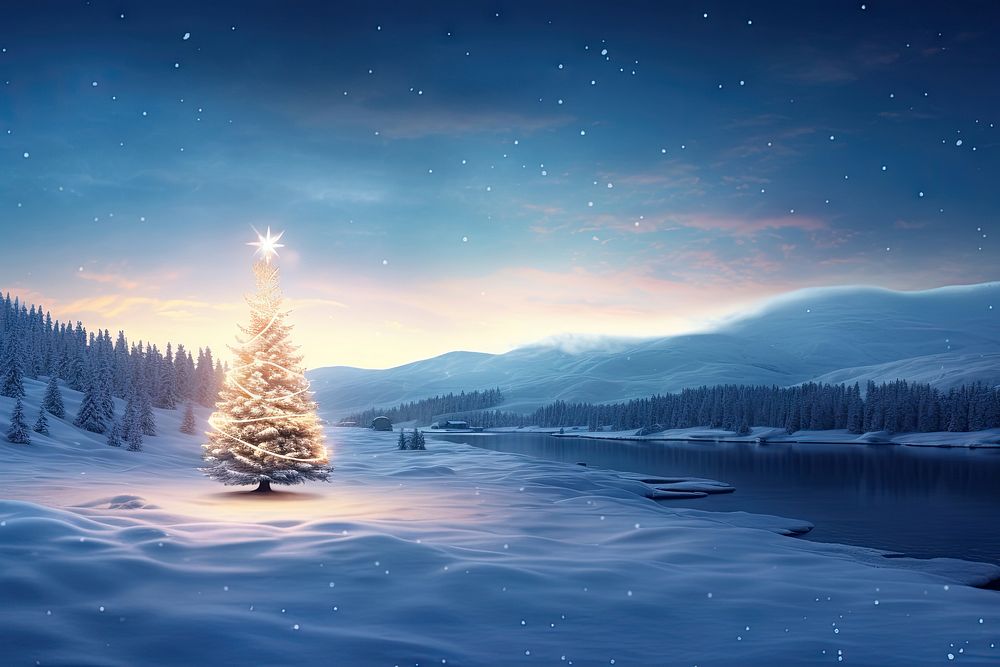 Landscape christmas tree snow. AI generated Image by rawpixel.